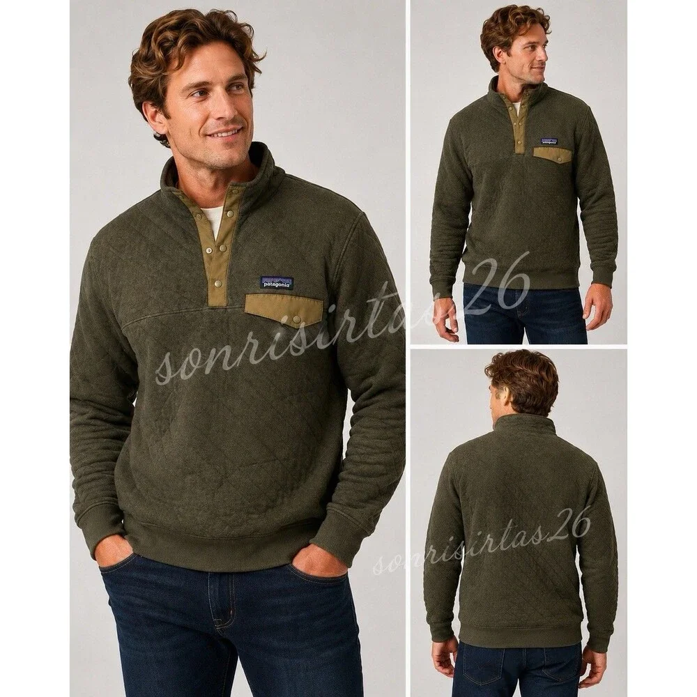 Patagonia Men's Organic Cotton Quilt Snap-T Pullover Size M Green Gorpcore